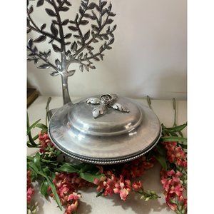 Vintage Continental Silverlook Aluminum Covered Casserole Dish Floral Lid Pyrex